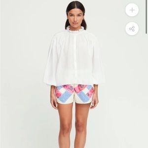 Rhode Louisa top in white - button down top with smocking at shoulders